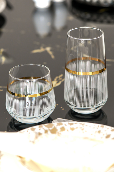 P H Panayır Home Lüks Altın Yaldızlı CAM  Meşrubat SU Bardak Takımı 12 PARÇA ...