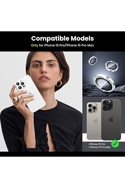 mimtec Iphone 15 Pro Iphone 15 Pro Max Uyumlu Taşlı Kamera Koruma Renkli Lens Koruyucu Temperli Cam Koruma