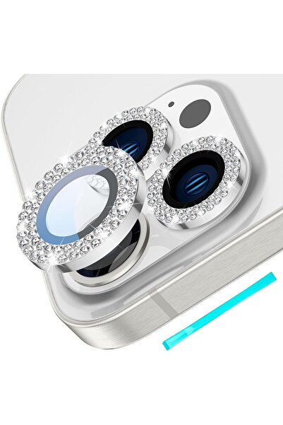 mimtec Iphone 15 Pro Iphone 15 Pro Max Uyumlu Taşlı Kamera Koruma Renkli Lens Koruyucu Temperli Cam Koruma