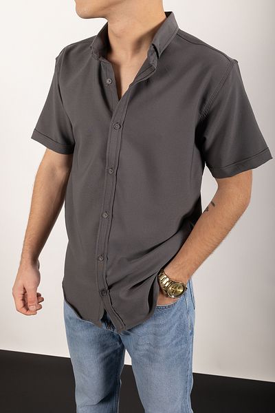 WAMOSSALAPLI Plain Stand Collar Short Sleeve Shirt
