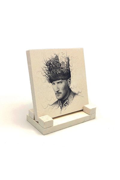 Sadrazam Ataturk Printed Natural Stone Desktop 10x10 Krt-106
