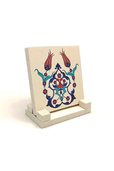 Sadrazam Suport de birou din piatră naturală imprimată cu model de plăci otomane Iznik 10x10 Kd-40