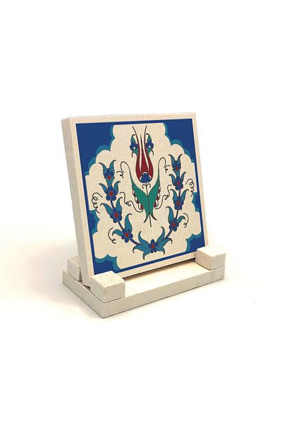 Sadrazam Suport de birou din piatră naturală imprimat cu model de țiglă otomană Iznik 10x10 Kd-36