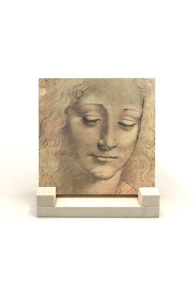 BAKSEPETE Head Study Leonardo Da Vinci Printed Natural Stone Desktop 10x10 Krg-138
