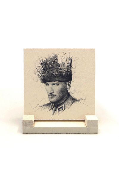 Sadrazam Ataturk Printed Natural Stone Desktop 10x10 Krt-106