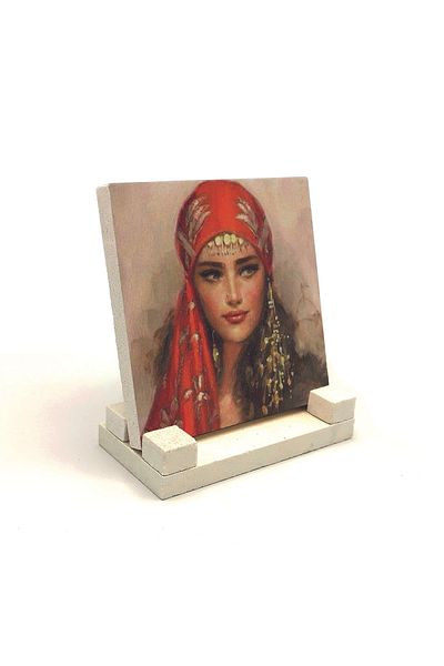 Sadrazam Рисунка на анадолска жена, щампована върху естествен камък, 10x10 Krt-112