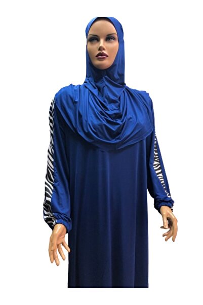 eflin Γυναικεία Ρούχα Χιτζάμπ Φόρεμα Προσευχής Σαξ Μπλε-Μανίκια Ζέβρα Στριπ Μεγάλο Μέγεθος