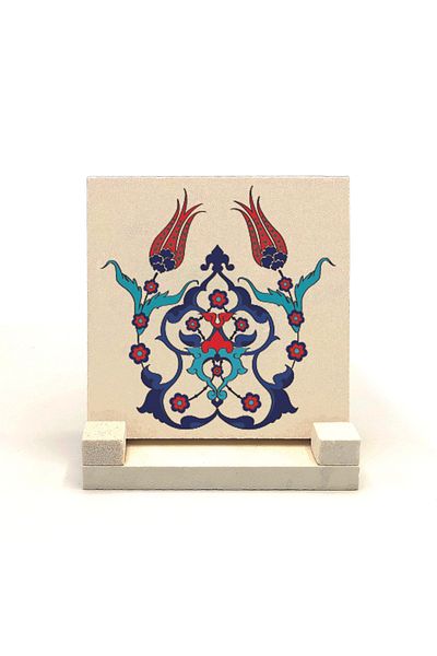 Sadrazam Suport de birou din piatră naturală imprimată cu model de plăci otomane Iznik 10x10 Kd-40