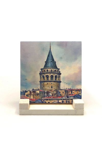 Sadrazam Настолен плот с щампа от естествен камък с кула Галата 10x10 Krt-20