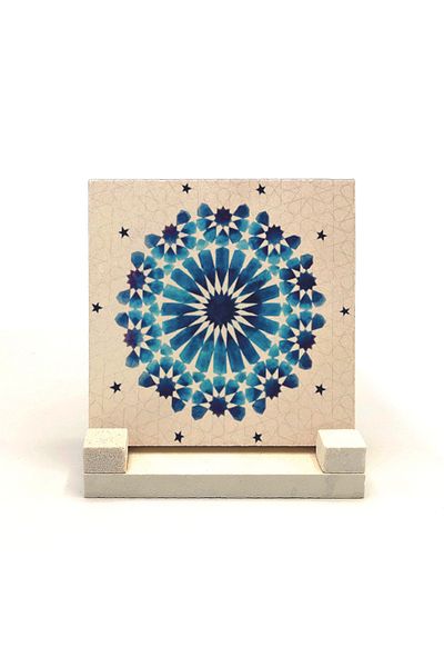 Sadrazam Suport de birou din piatră naturală imprimată cu model Rumi 10x10 Kd-55