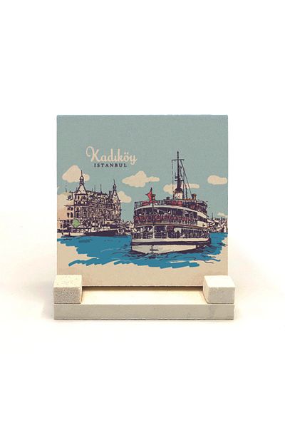 Sadrazam Kadıköy Ferry Printed Natural Stone Desktop 10x10 Krt-35