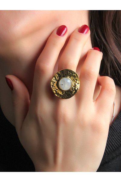 esha Natural Stone Moonstone Round Natural Stone Antique Adjustable Women's Ring