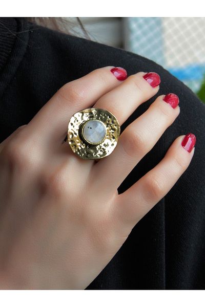esha Natural Stone Moonstone Round Natural Stone Antique Adjustable Women's Ring