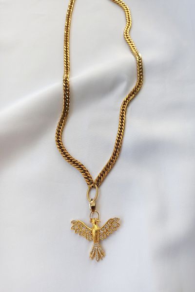 Atelier Pallas Steel Gold Zircon Stone Phoenix Necklace