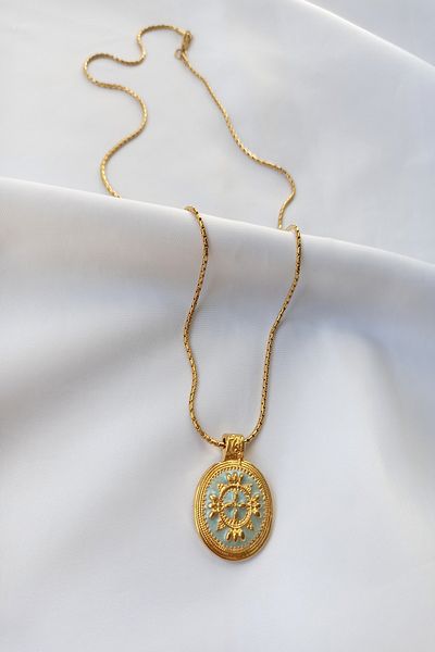 Atelier Pallas Water Green Steel Gold Royal Medallion Necklace