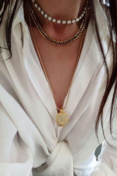 Atelier Pallas Water Green Steel Gold Royal Medallion Necklace