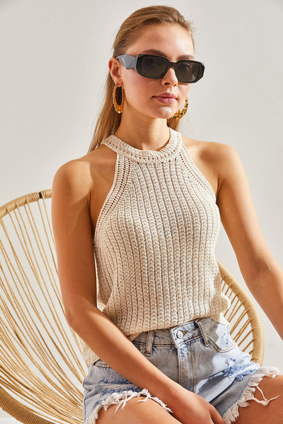 Bianco Lucci Women's Openwork Corded Knitwear Blouse20246049