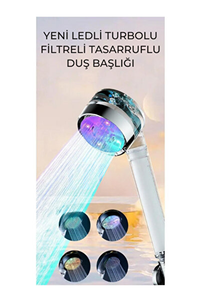 ellante LED IŞIKLI TURBO RENKLİ PERVANELİ FİLTRELİ SU TASARRUFLU DUŞ BAŞLIĞI