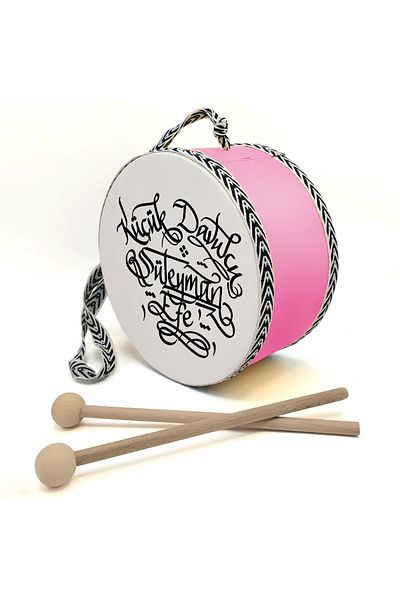 Sadrazam Pink, Genuine Leather Children's Drum with Line Writing