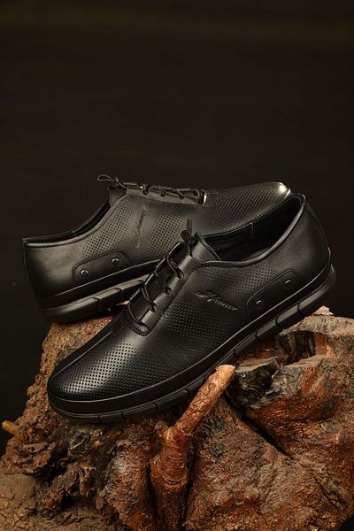 JAMES FRANCO Men's 100% Leather Black Casual Shoes with Innovative Style Offers Elegance and Comfort Together