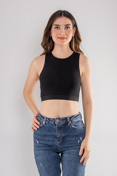 Dilvin 30114 Crew Neck Crop Top Lycra Bustier