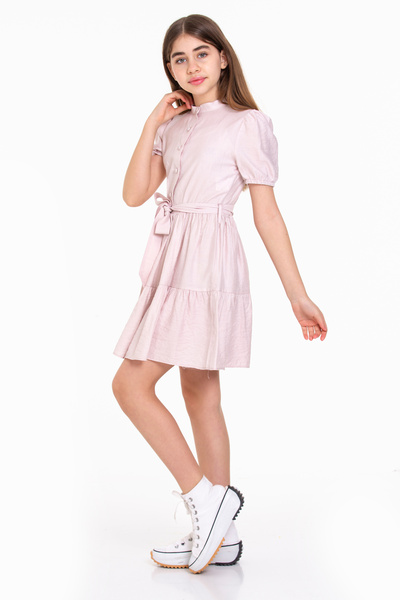 LAPINKOD Girl's Dress with Elastic Sleeve Skirt and Gathered Front Placket