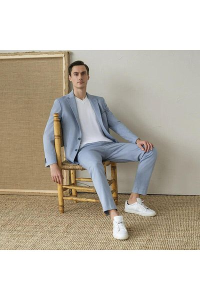 Sarar İnterview Sarar Matteo Mono Collar Slim Fit Light Blue Suit