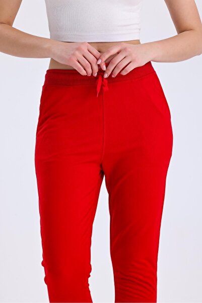 Miss Murem Stringed Waist Stitched Trousers-RED