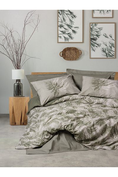 Cotton Box Double Double Duvet Cover Set Frond Khaki
