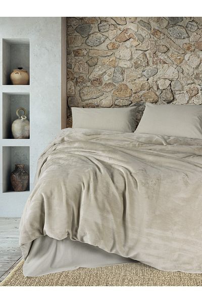 Cotton Box Velvet Double Duvet Cover Set Flossy Stone