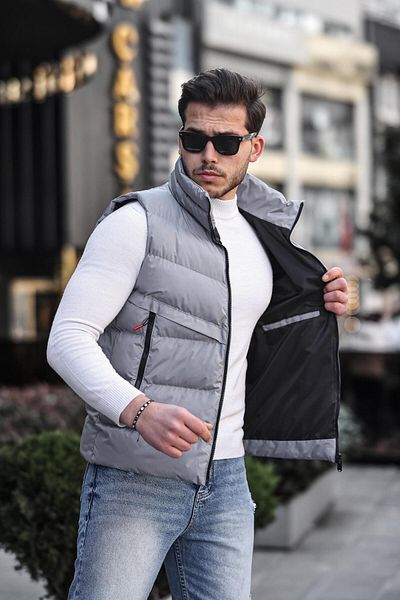 Stilkombin Style Combination Long Zipper Pocket Cross Puffer Vest PLDP 2923