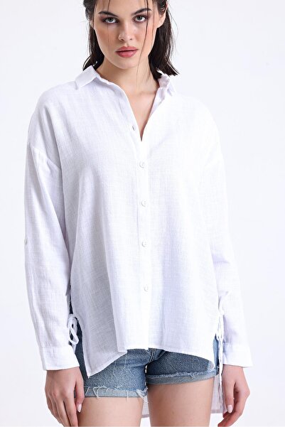 Miss Murem Tie-Up Cotton Desire Shirt-WHITE