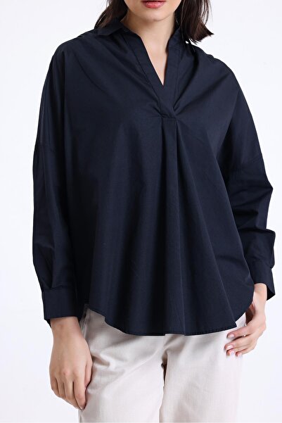 Miss Murem Placket Poplin Sun Shirt-BLACK