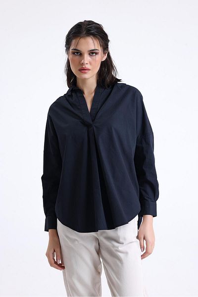 Miss Murem Placket Poplin Sun Shirt-BLACK