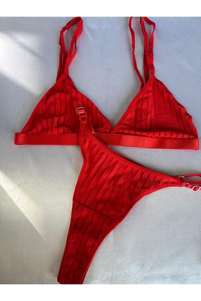 VentLingerie Red Striped Triangle Set