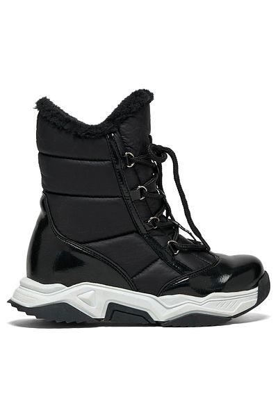 Tonny Black Κοριτσίστικες μαύρες λουστρίνι Thermo Sole μπροστά με κορδόνια Snow Boots