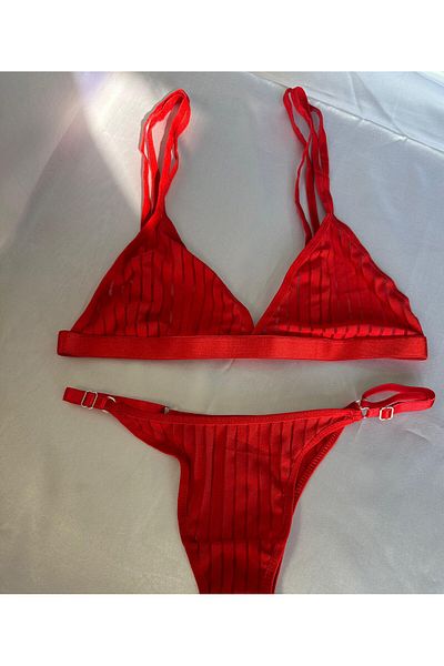 VentLingerie Red Striped Triangle Set