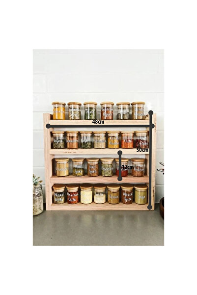 Genel Markalar Doğal Ahşap Baharatlık Tezgah Üstü Dekoratif Mutfak Rafı 40cm X 35cm X 9cm