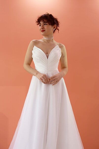 Kısmet Darya A kesim Drapeli Saten Sade Gelinlik