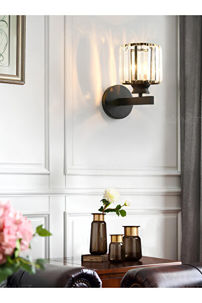 burenze Modern Tasarım Kristal Taşlı Duvar Aplik 1 adet Elekrikle Çalışır Siyah