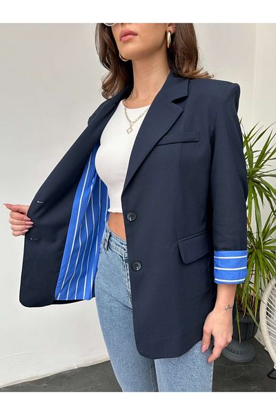 Elif Özbey Butik Jachetă de design bleumarin cu detaliu cămașă în interior