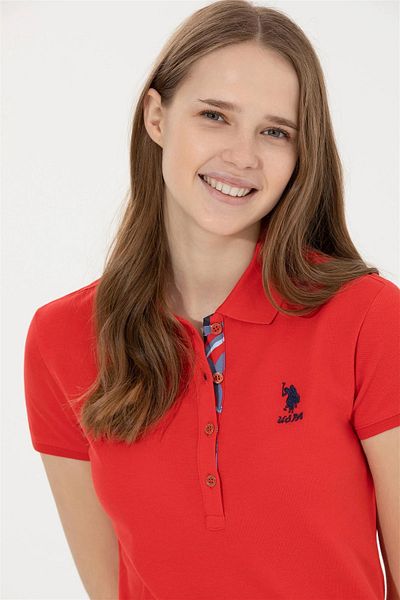 U.S. Polo Assn. Γυναικείο μπλουζάκι με λαιμόκοψη σε κόκκινο Basic Polo