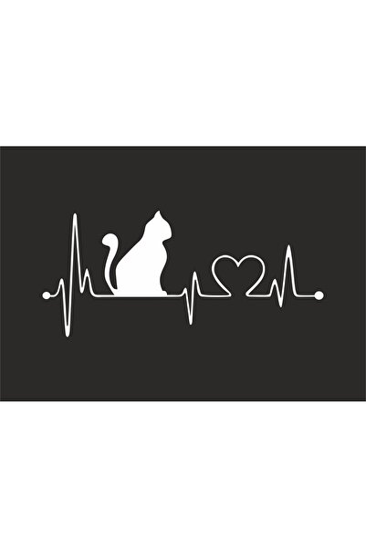 BENİMSER REKLAM Kedi Kalp Ritmi 20x9 cm Sticker Araba, Motorsiklet, Laptop, C...