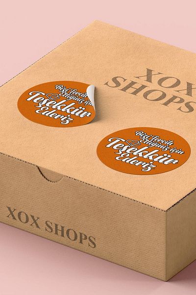 Basic Sense Orange Colored Thank You Written Shipping Packaging Product Label - 3x3cm Coated 90 Pieces - ST2155