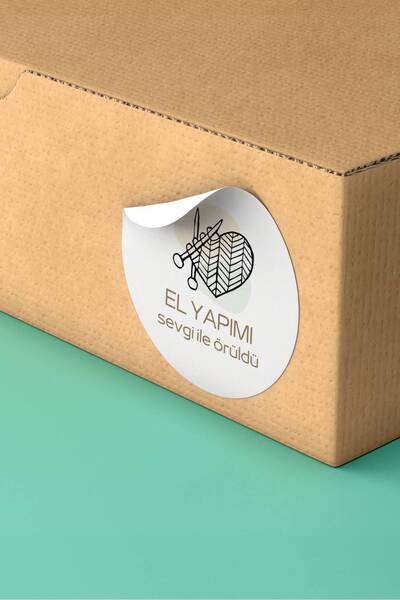 Basic Sense Sticker El Yapımı Sevgi ile Örüldü Yazılı Paketleme Kargo Etiketi - 3x3cm 90 Adet - ST2299