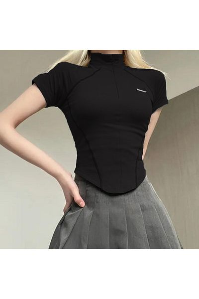 Köstebek Y2K Vintage Streetwear Zip Collar Body T-Shirt