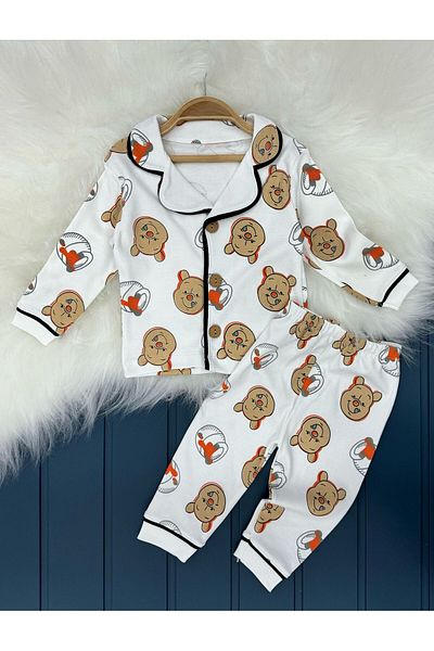 ENİA BABY 100% Cotton Double Breasted Collar Front Buttoned Comfortable Fit Unisex Seasonal Baby Pajama Set