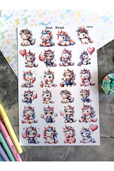 Hiras Dizayn List sa slatkim nalepnicama na temu jednoroga, prilagođene nalep...