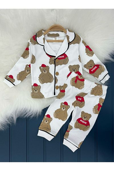 ENİA BABY 100% Cotton Double Breasted Collar Front Buttoned Comfortable Fit Unisex Seasonal Baby Pajama Set