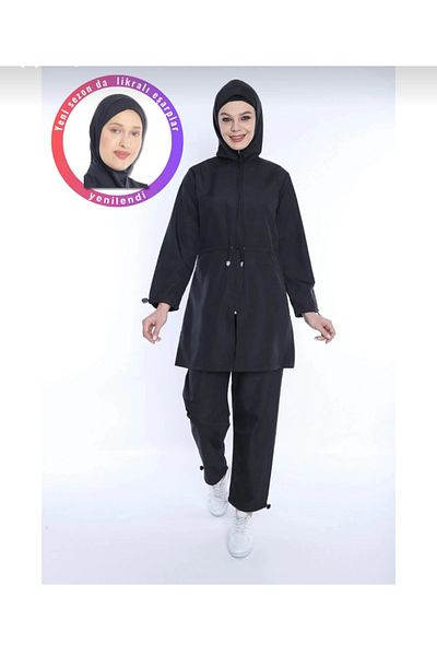 GC GÖKHAN CLUB 4 Piece Full Coverage Water Repellent Quick Drying Adjustable Zipper Hijab Swimsuit